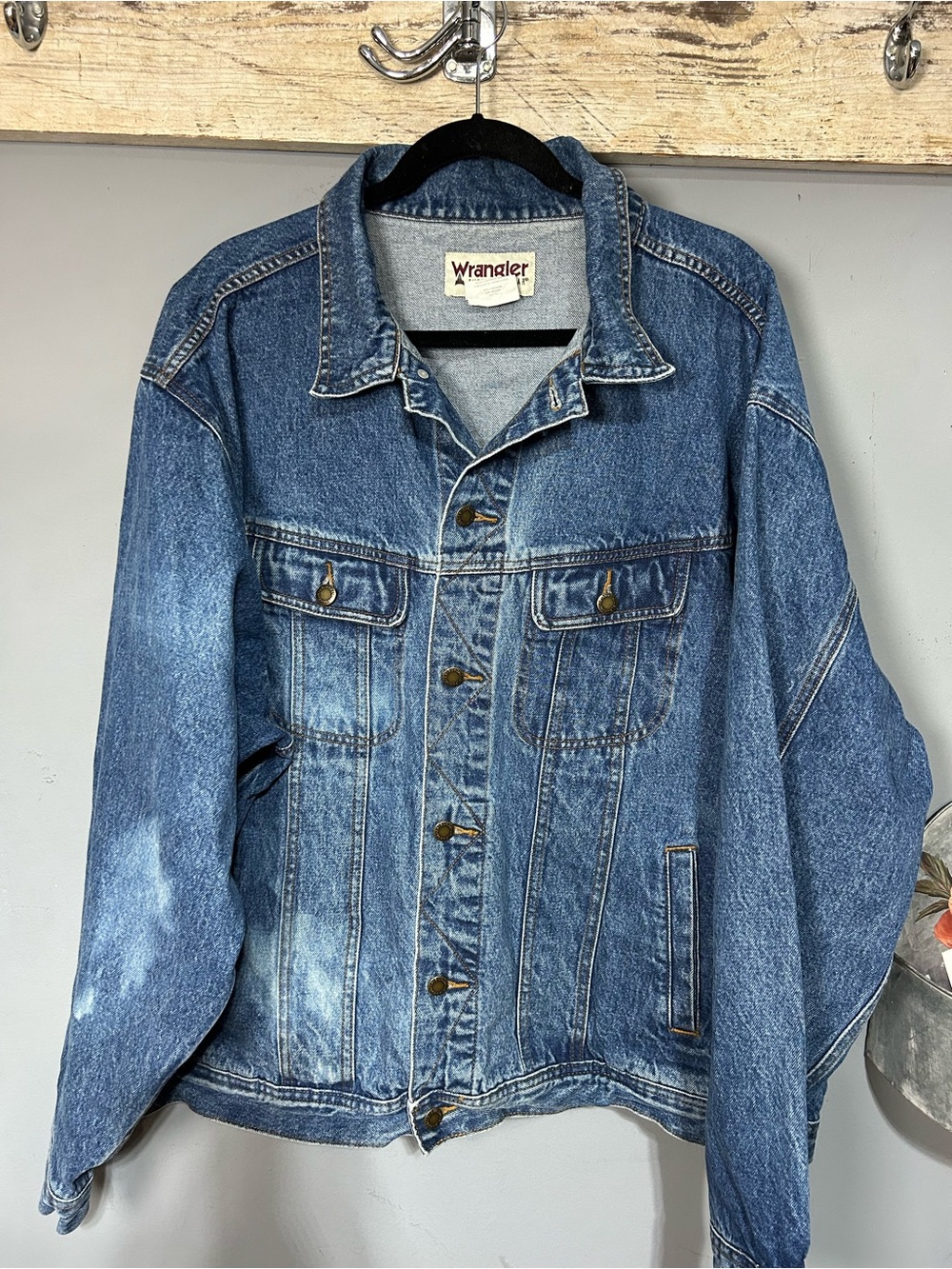 Vintage Wrangler Western Denim Jean Jacket Medium Wash Dress  PTP 22/25